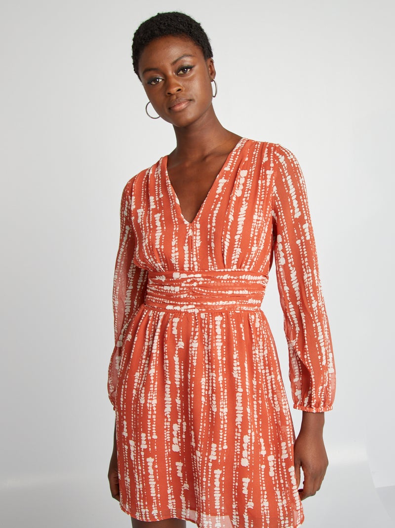 Robe courte évasée imprimée Orange imprimé - Kiabi