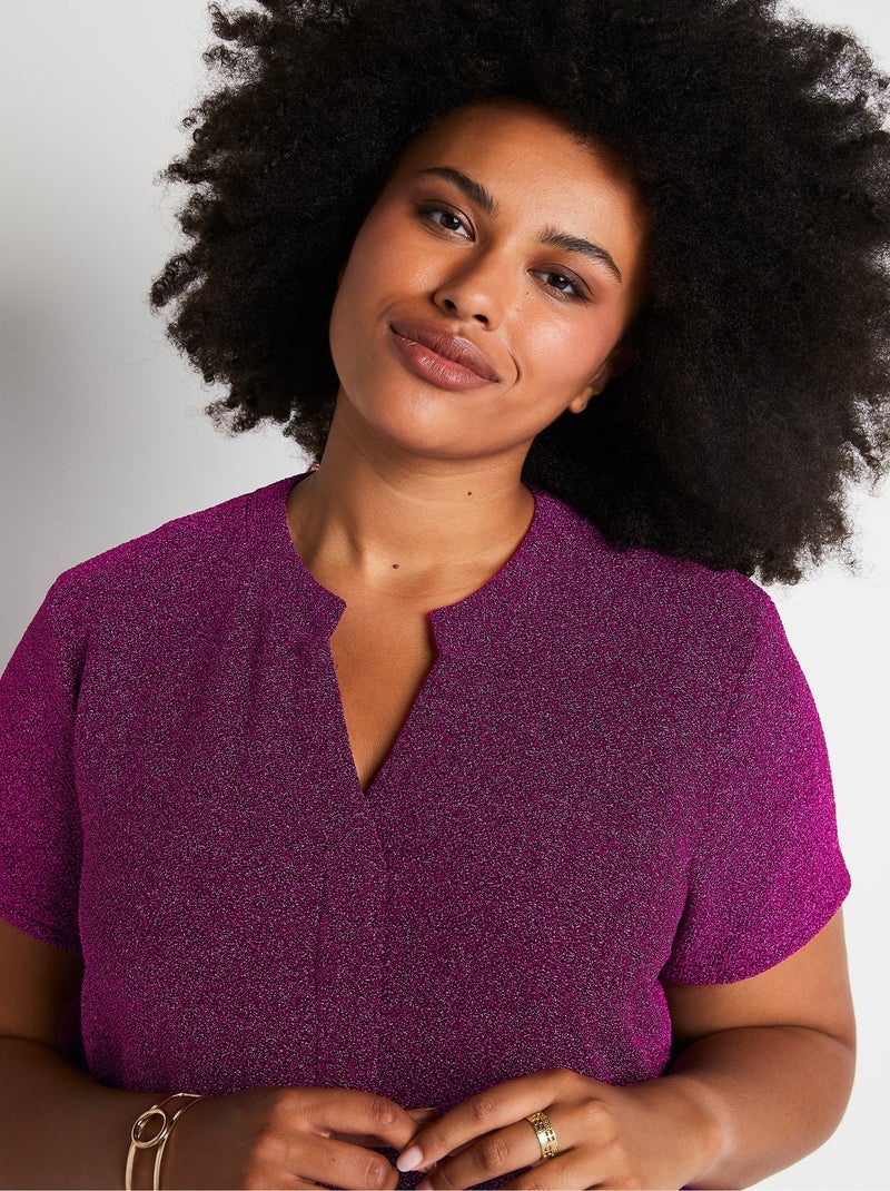 Robe courte évasée maille brillante - Afibel Rose - Kiabi