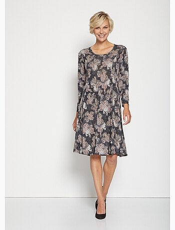 Robe courte évasée maille chaude fleurie - Afibel