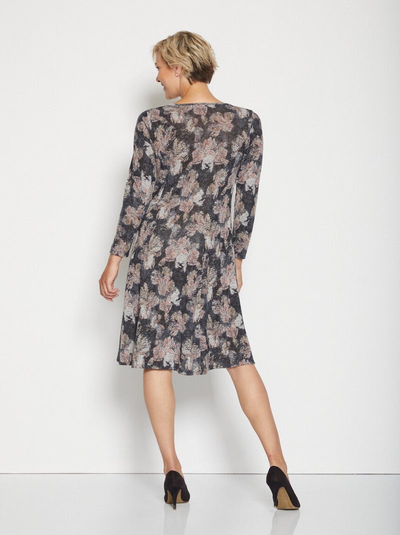 Robe courte évasée maille chaude fleurie - Afibel Gris Rose - Kiabi