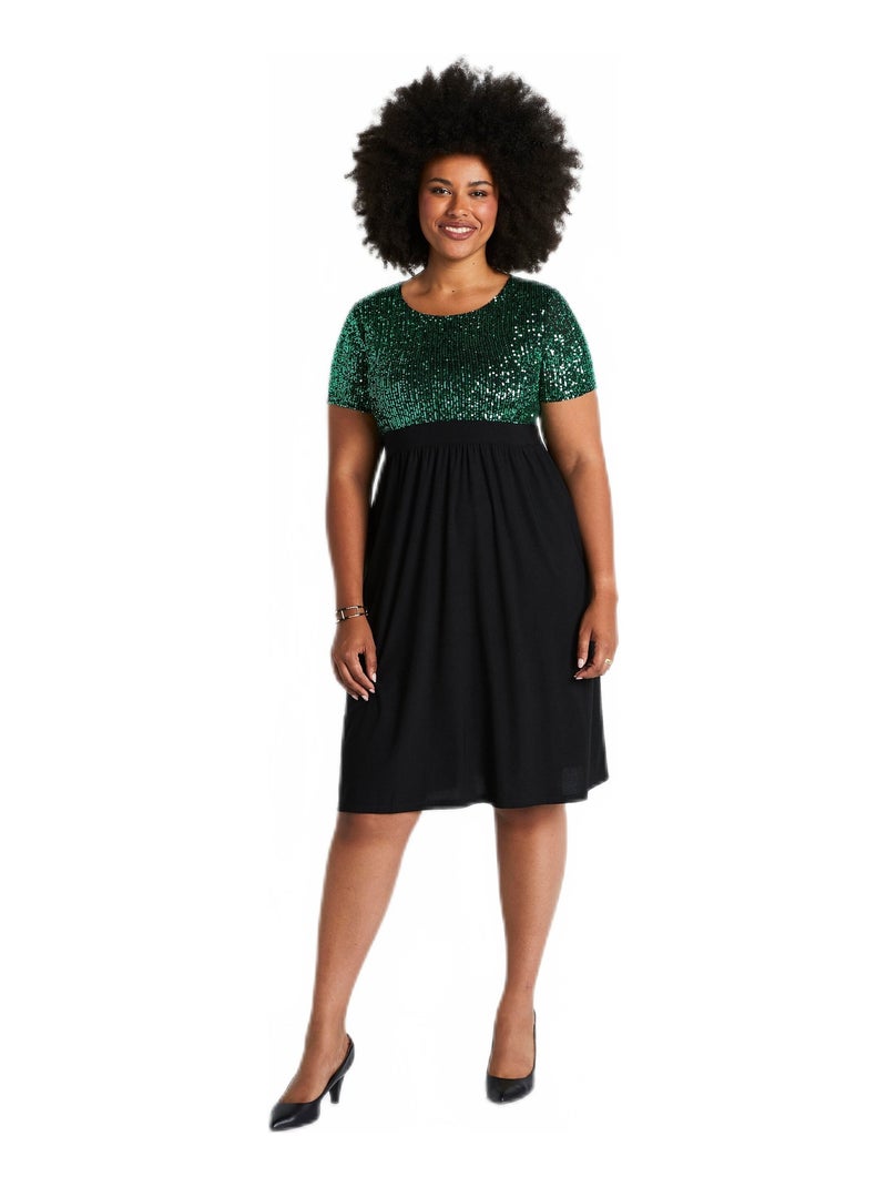 Robe courte évasée maille et sequins Vert - Kiabi