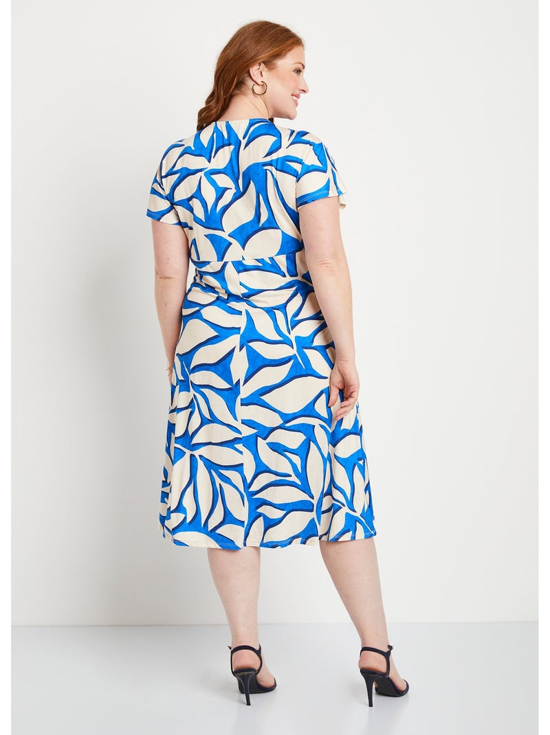 Robe courte évasée motif feuilles - Afibel Bleu - Kiabi