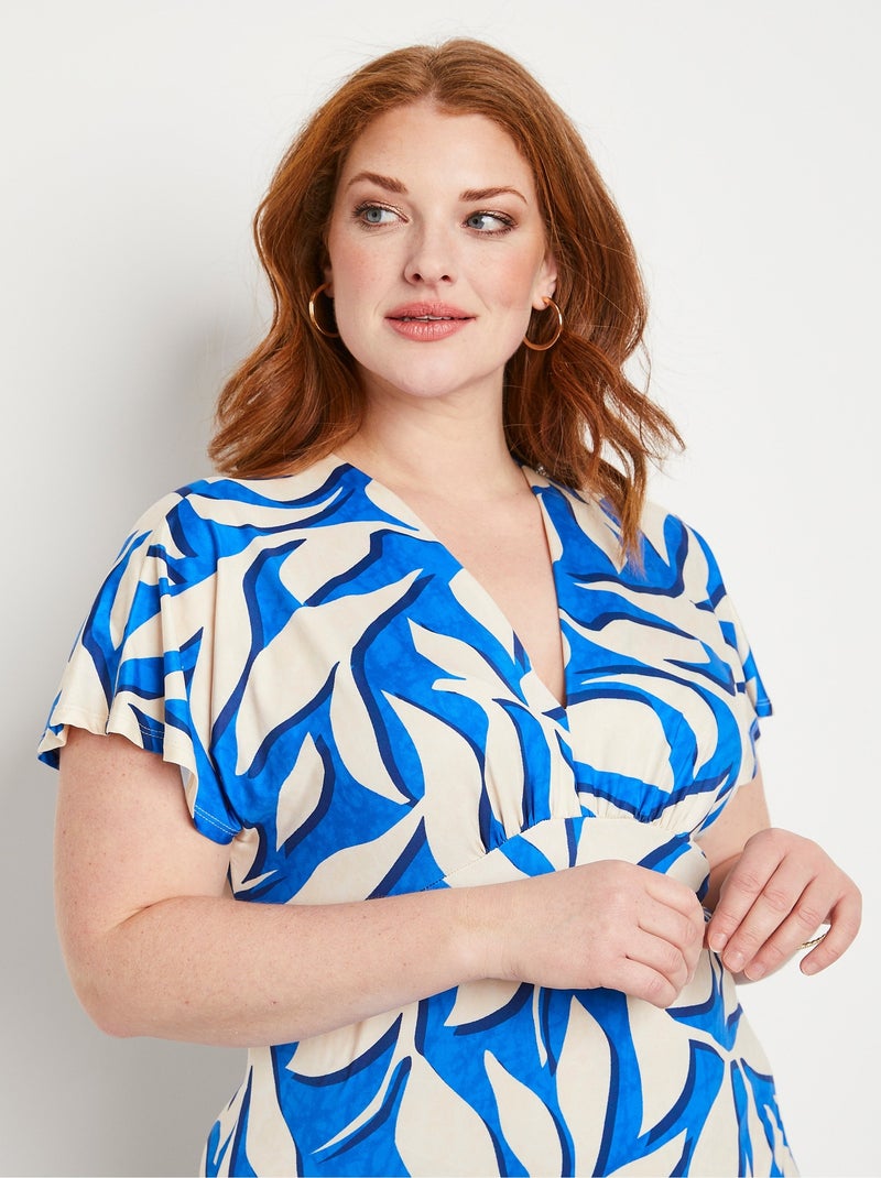 Robe courte évasée motif feuilles - Afibel Bleu - Kiabi