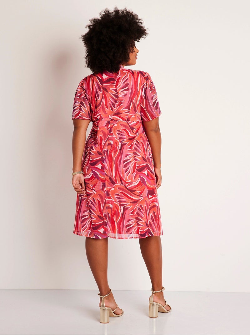 Robe courte évasée motif feuilles - Afibel Rose - Kiabi