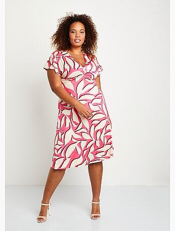 Robe courte évasée motif feuilles - Afibel