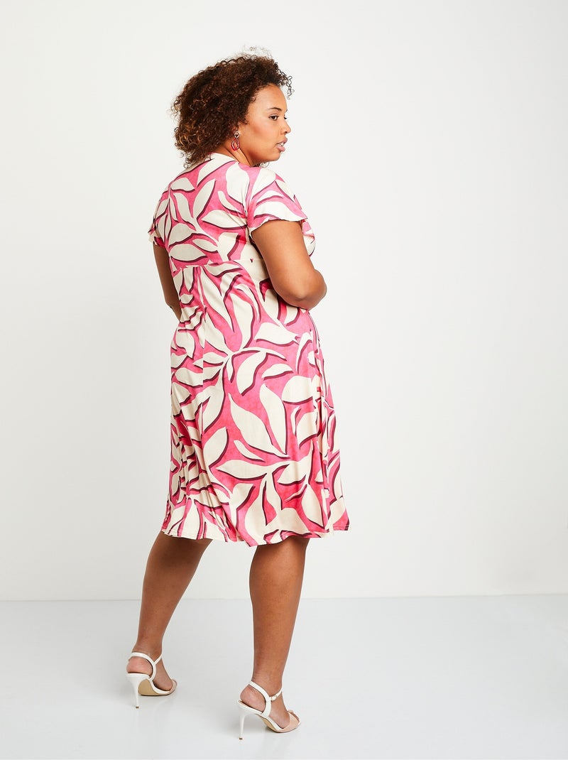 Robe courte évasée motif feuilles - Afibel Rose - Kiabi