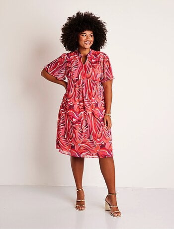 Robe courte évasée motif feuilles - Afibel