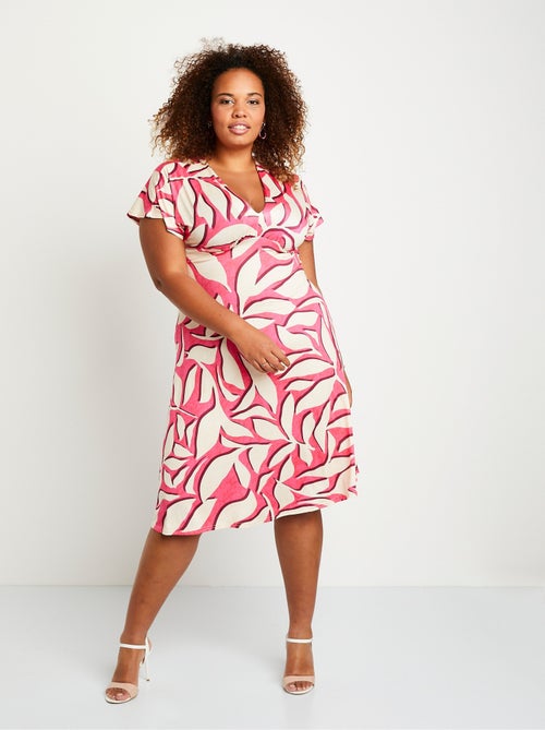 Robe courte évasée motif feuilles - Kiabi
