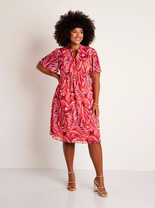 Robe courte évasée motif feuilles - Kiabi