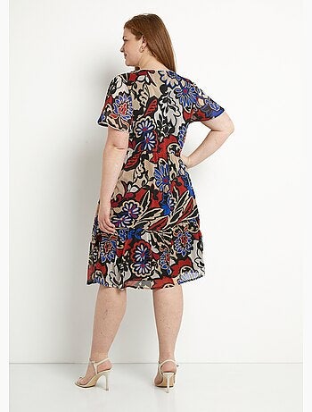 Robe courte évasée volantée voile imprimé - Afibel