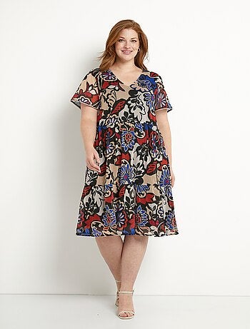 Robe courte évasée volantée voile imprimé