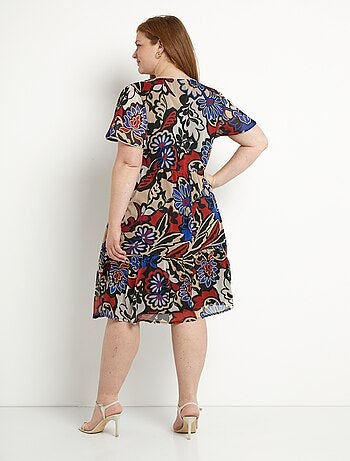 Robe courte évasée volantée voile imprimé