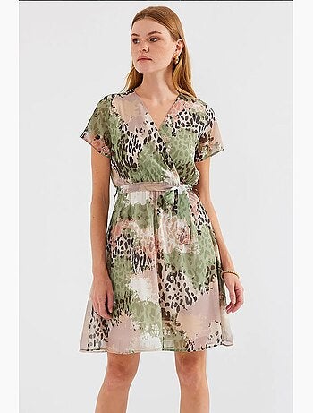 Robe courte fleurie à col v et ceinture bdart
