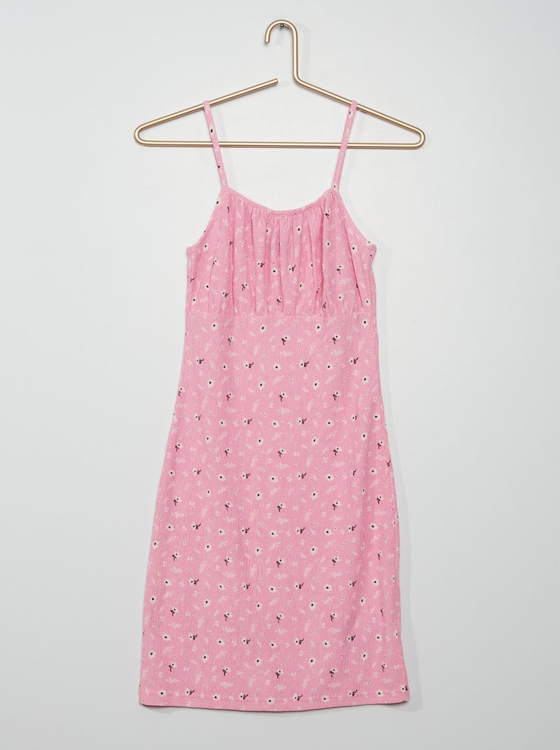Robe courte fleurie en maille texturée rose - Kiabi