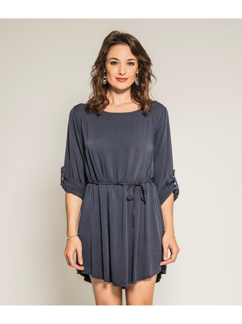 Robe courte fluide ceinturée IDYL Bleu - Kiabi