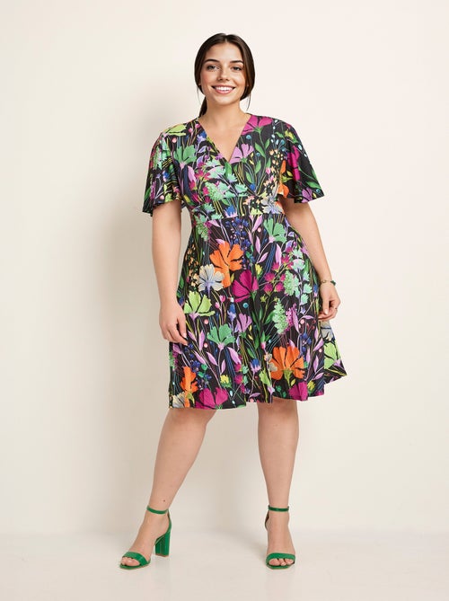 Robe courte fluide manches papillon, fleuri - Afibel - Kiabi