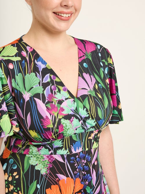 Robe courte fluide manches papillon, fleuri - Afibel - Kiabi