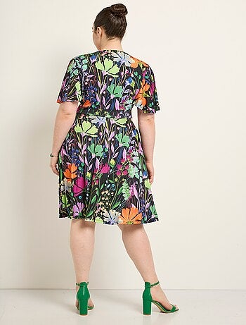 Robe courte fluide manches papillon, fleuri