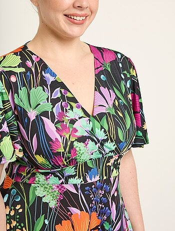 Robe courte fluide manches papillon, fleuri