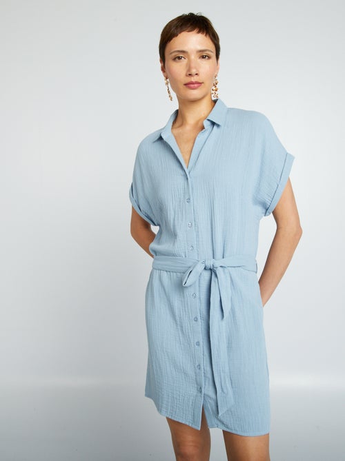 Robe courte forme chemise en double gaze de coton - Kiabi