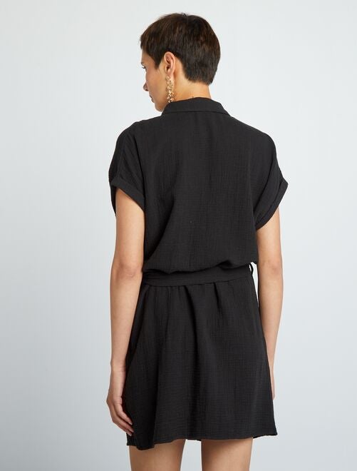 Robe courte forme chemise en double gaze de coton - Kiabi