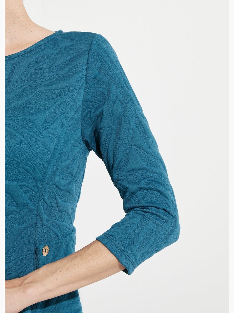 Robe courte galbée jacquard reliefé - Afibel Bleu canard - Kiabi