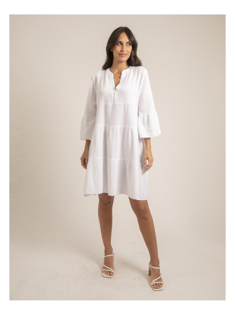 Robe courte gaze de coton IELLA Blanc - Kiabi
