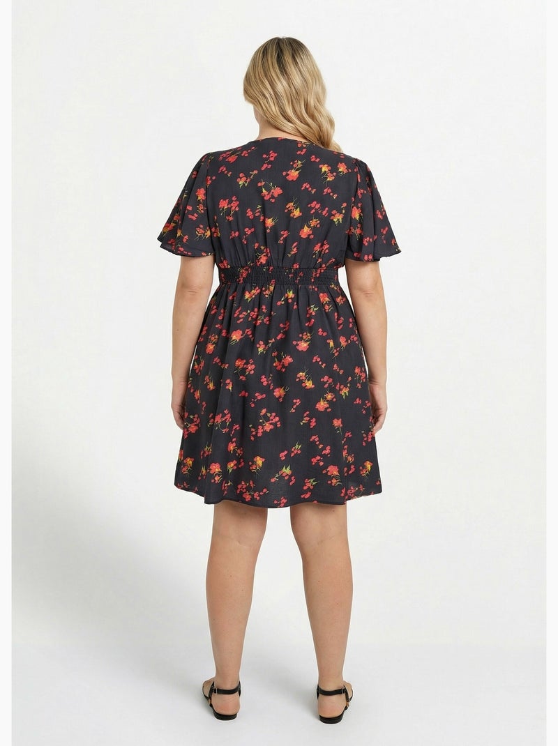 Robe courte, imprimé bouquets de fleurs - afibel Noir Rouge - Kiabi
