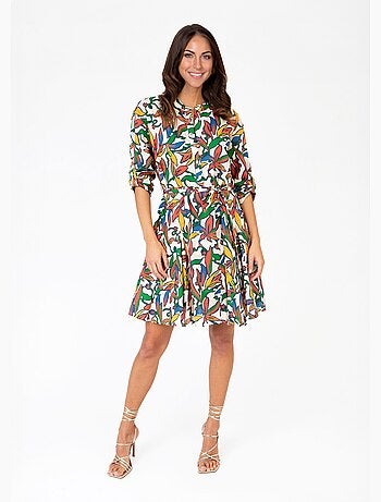 Robe courte imprimé coloré avec ceinture - AFIBEL