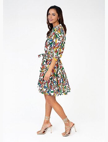 Robe courte imprimé coloré avec ceinture - AFIBEL
