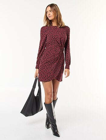 Robe courte imprimé léopard effet drapé