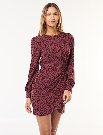 Robe courte imprimé léopard effet drapé
