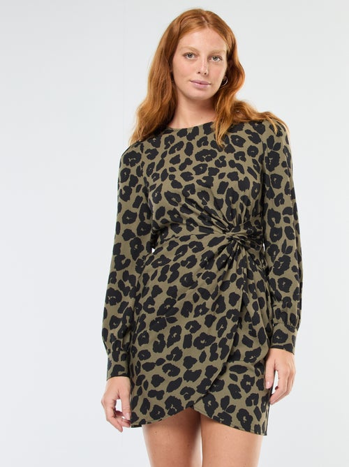 Robe courte imprimé léopard effet drapé - Kiabi