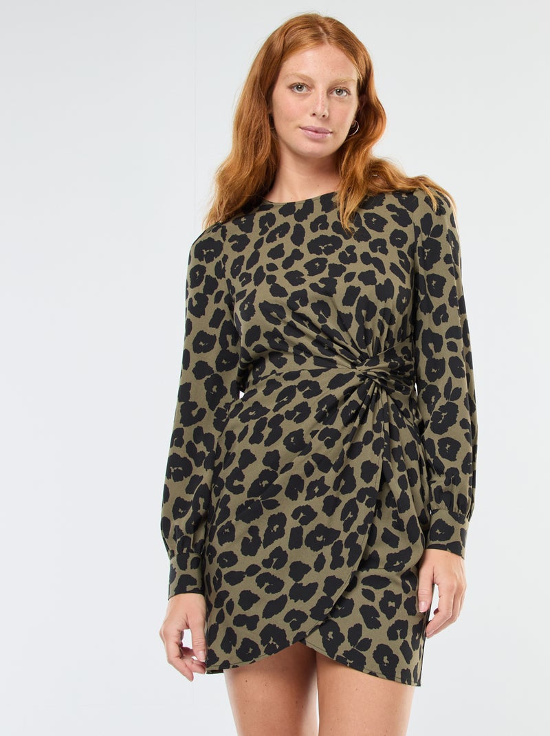 Robe courte imprimé léopard effet drapé Kaki - Kiabi