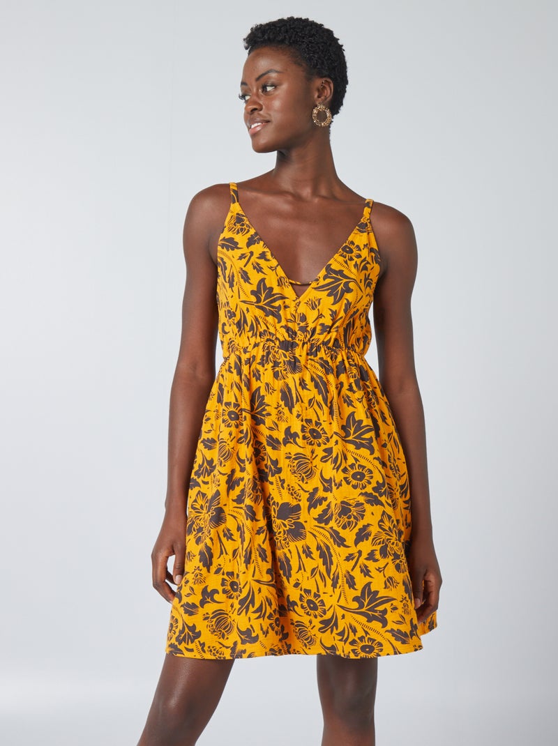 Robe courte imprimée à fines bretelles Orange - Kiabi