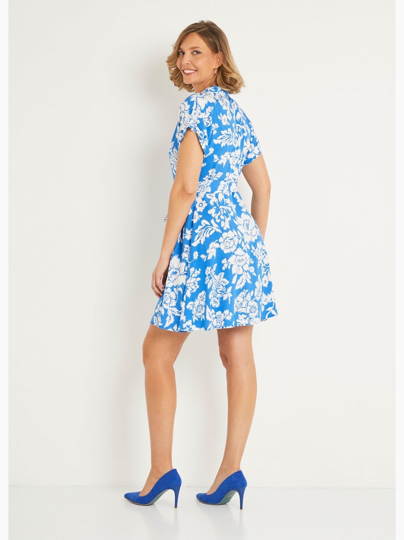 Robe courte imprimée col tailleur - AFIBEL Bleu Blanc - Kiabi