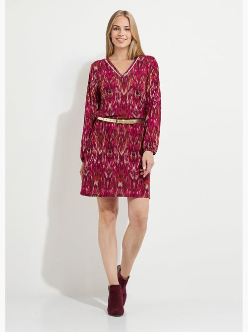 Robe courte imprimée col V manches longues - Afibel - Kiabi
