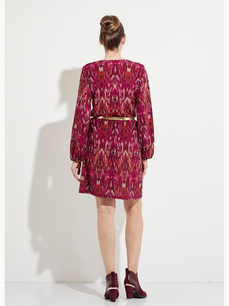 Robe courte imprimée col V manches longues - Afibel Beige - Kiabi