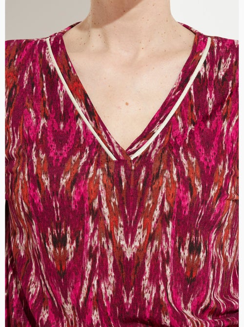 Robe courte imprimée col V manches longues - Afibel - Kiabi