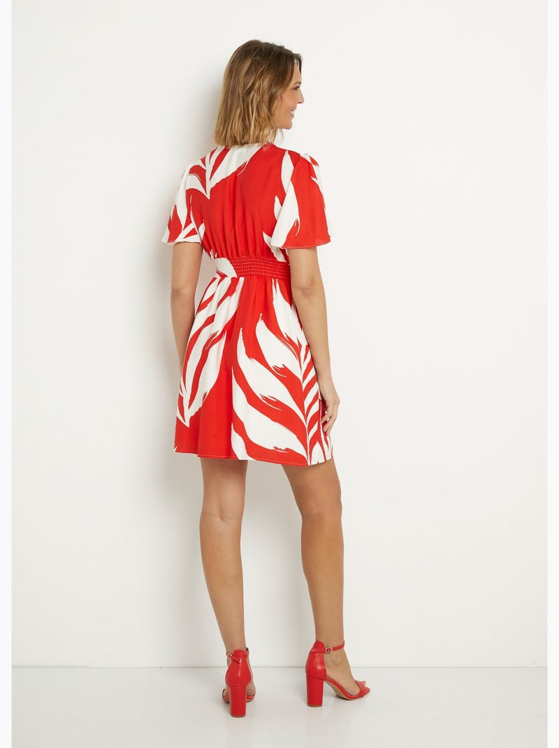 Robe courte imprimée col V manches papillon - AFIBEL Ecru/Rouge - Kiabi