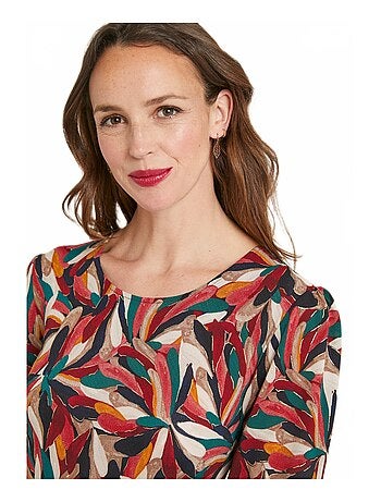 Robe courte imprimée évasée col rond