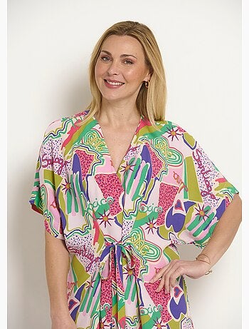 Robe courte imprimée liens à la taille - Afibel