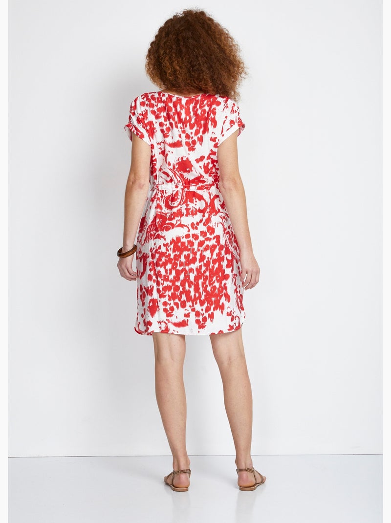 Robe courte imprimée manches kimono - Afibel Blanc/Rouge - Kiabi