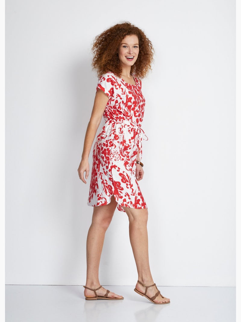 Robe courte imprimée manches kimono - Afibel Blanc/Rouge - Kiabi