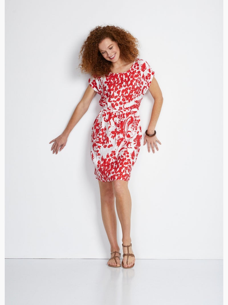 Robe courte imprimée manches kimono - Afibel Blanc/Rouge - Kiabi
