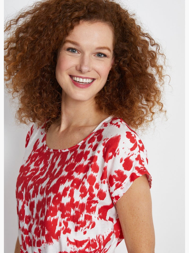Robe courte imprimée manches kimono - Afibel Blanc/Rouge - Kiabi