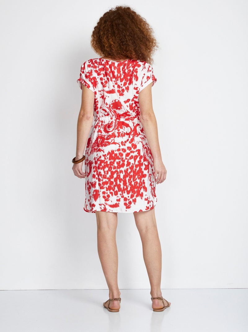 Robe courte imprimée manches kimono Blanc Rouge - Kiabi