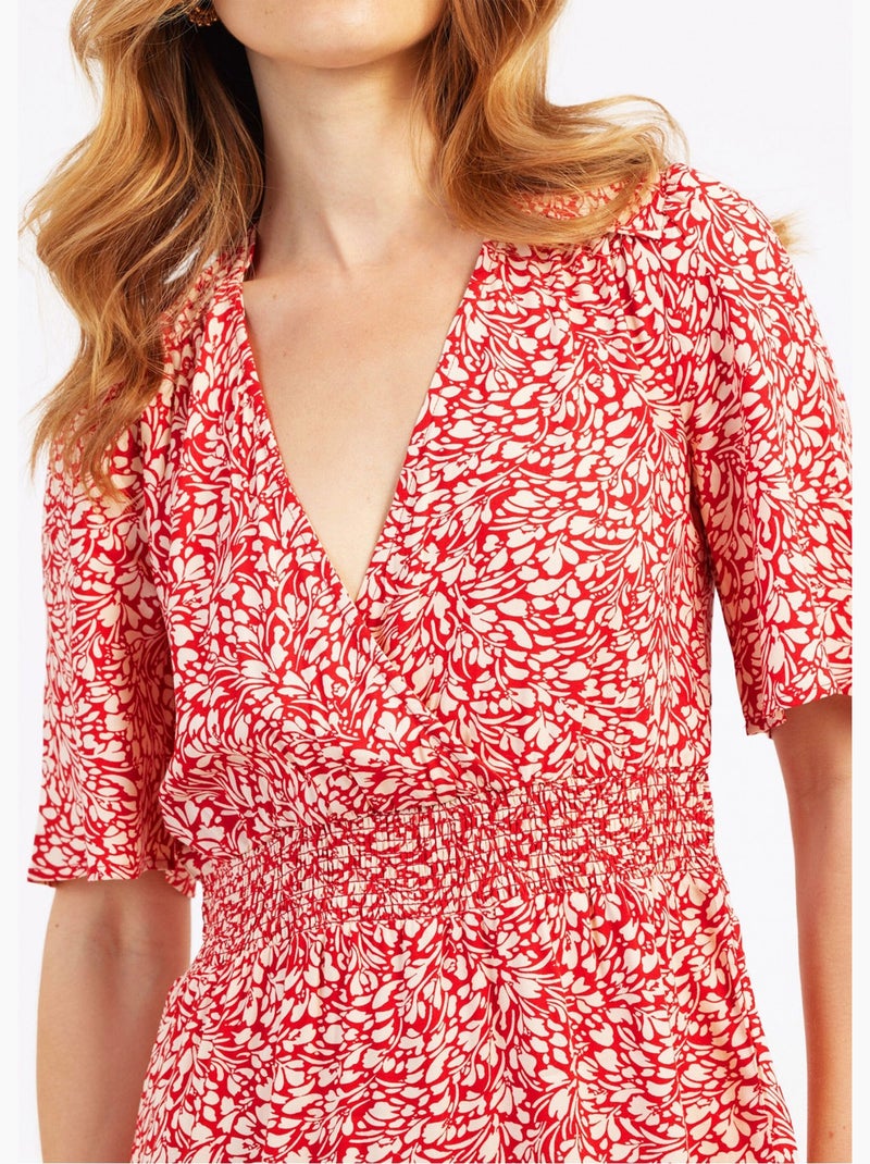Robe courte imprimée taille élastiquée - AFIBEL Rouge - Kiabi