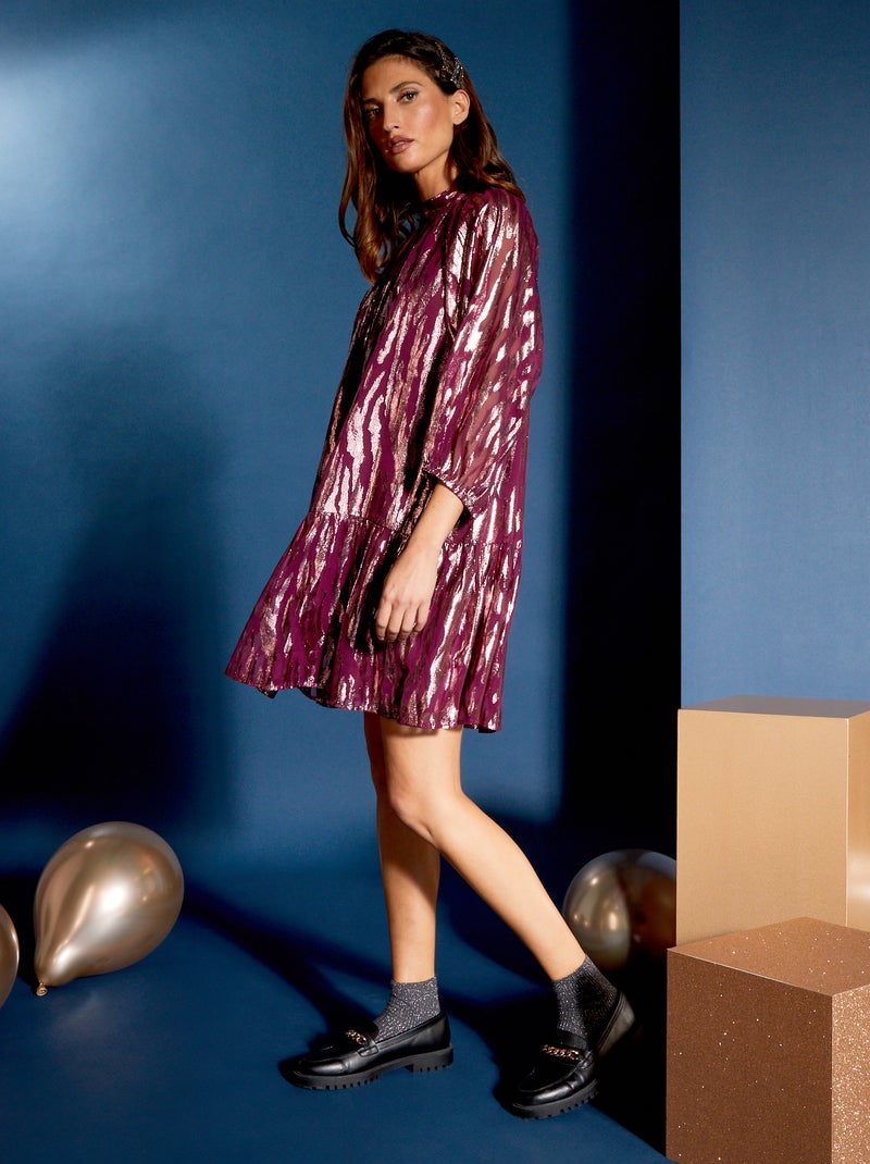 Robe courte irisée à manches bouffantes Bordeau - Kiabi