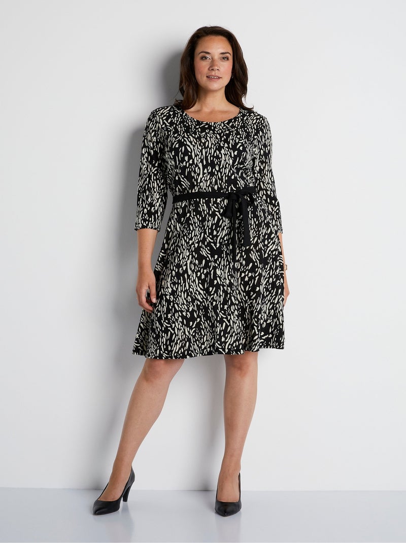 Robe courte maille chaude imprimée Noir Blanc - Kiabi